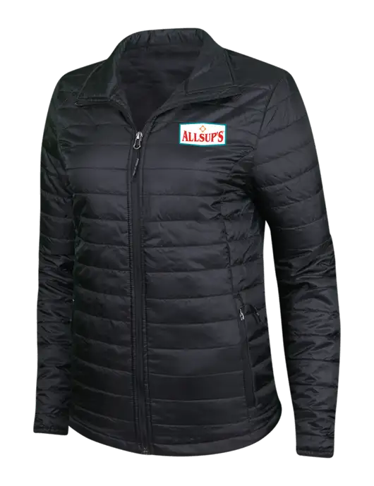 Womens Black Puffy Packable Jacket w/ALLSUP'S Logo