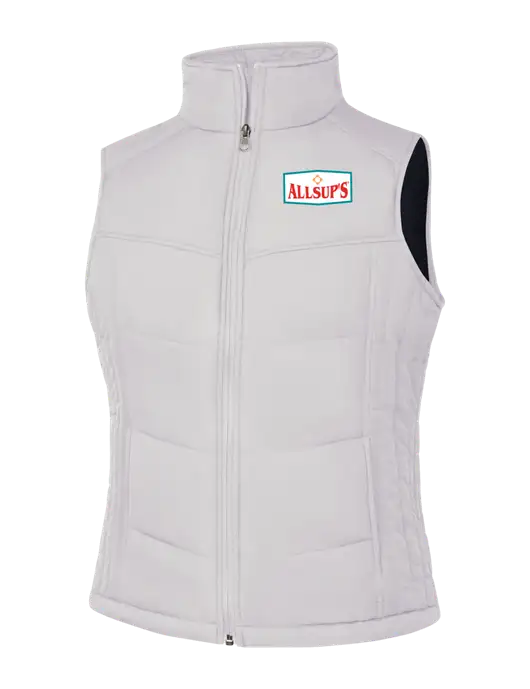 Womens White/Dark Slate Puffy Vest w/ALLSUP'S Logo