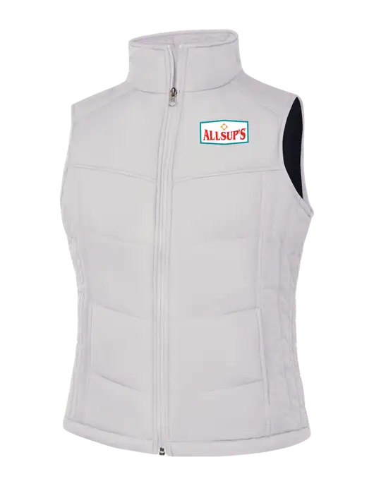 Womens White/Dark Slate Puffy Vest w/ALLSUP'S Logo