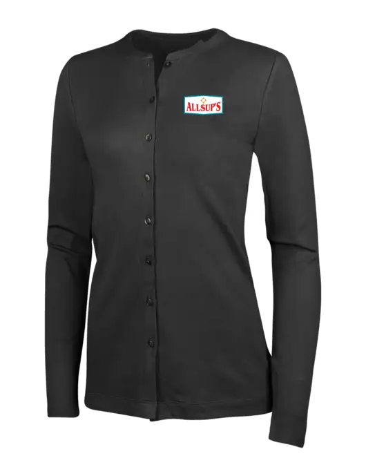 Black Womens Concept Stretch Button-Front Cardigan Sweater w/ALLSUP'S Logo